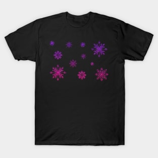 Ombre Pink Faux Glitter Snowflakes T-Shirt